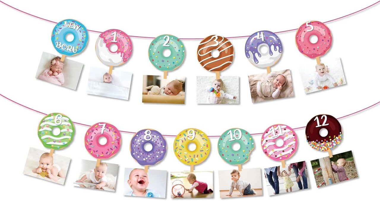 Donut First Birthday Banner, Doughnut Photo Banner for Girl, Donut Grow Up 1st Picture Banner Party Decoration